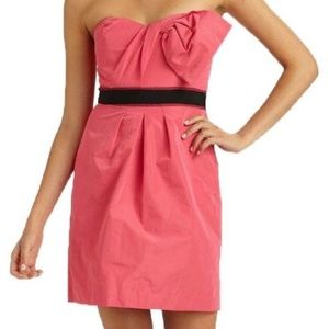 BCBGMAXAZRIA Women’s Size 10 Neon Pink Black Strapless Bow Cocktail Dress NWT